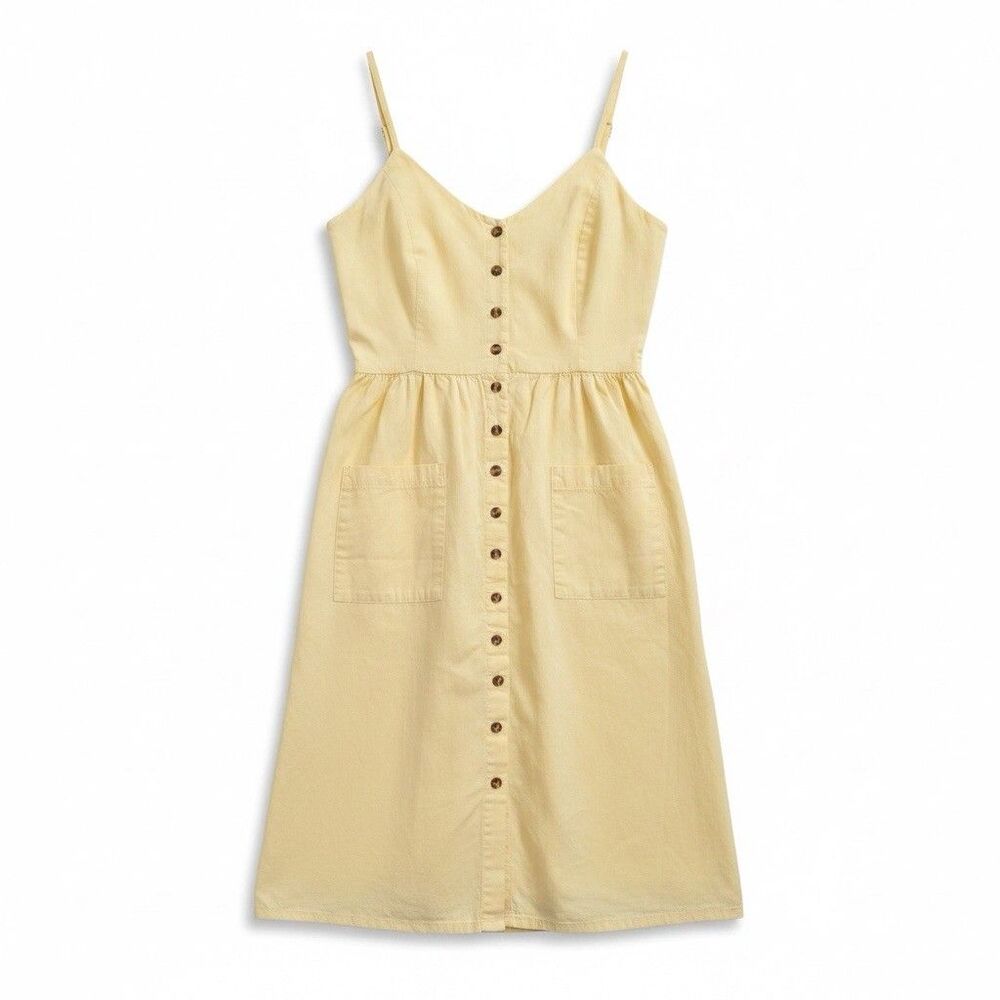 Angashion Yellow Midi Sundress Small S Button Front Cottagecore Smocked Back